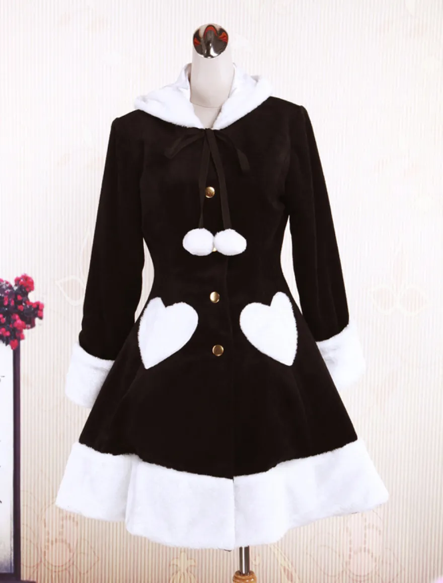 Manateau Lolita Douce noir en Laine avec Manches longues Déguisements Halloween
