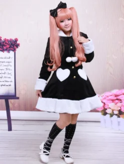 Manateau Lolita Douce noir en Laine avec Manches longues Déguisements Halloween