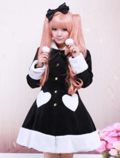 Manateau Lolita Douce noir en Laine avec Manches longues Déguisements Halloween