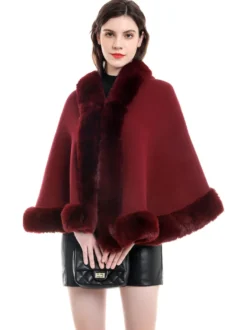Manteau Cape Court Femme en Fausse Fourrure Synthétique avec Manches Longues Manteau Femme Cape Femme