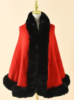 Manteau Cape Court Femme en Fausse Fourrure Synthétique avec Manches Longues Manteau Femme Cape Femme