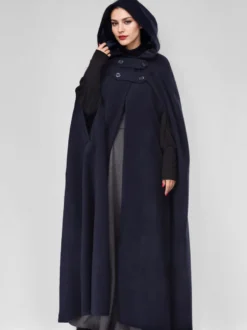 Manteau cape maxi en mélange de laine avec capuche bordeaux poncho pleine longueur vêtements d'extérieur surdimensionnés pour femmes 2026