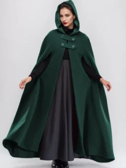 Manteau cape maxi en mélange de laine avec capuche bordeaux poncho pleine longueur vêtements d'extérieur surdimensionnés pour femmes 2026