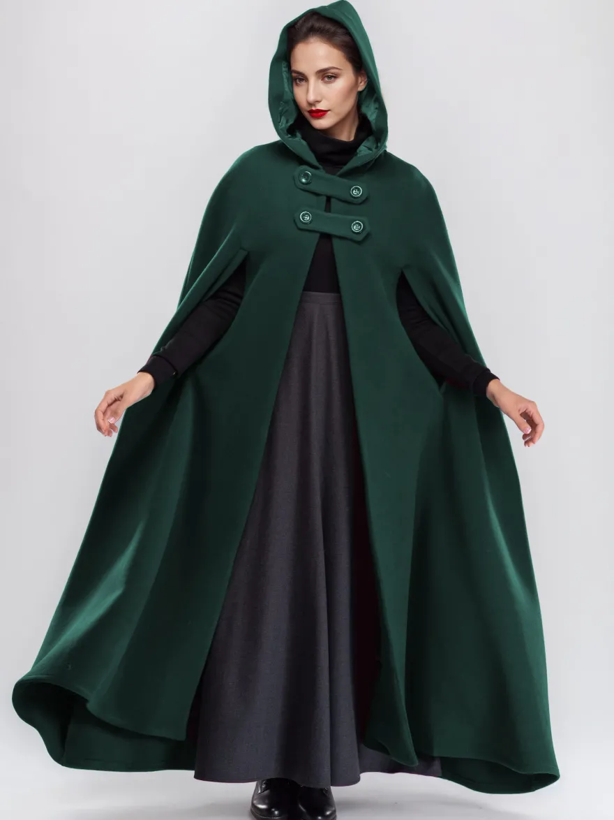 Manteau cape maxi en mélange de laine avec capuche bordeaux poncho pleine longueur vêtements d'extérieur surdimensionnés pour femmes 2026