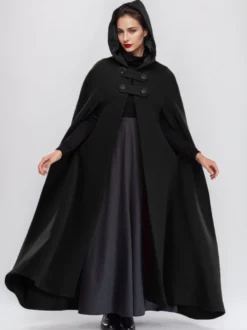 Manteau cape maxi en mélange de laine avec capuche bordeaux poncho pleine longueur vêtements d'extérieur surdimensionnés pour femmes 2026