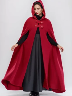 Manteau cape maxi en mélange de laine avec capuche bordeaux poncho pleine longueur vêtements d'extérieur surdimensionnés pour femmes 2026
