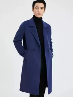 Manteau Chaud Chesterfield Hommes Col Rabattu À Revers Chic Bleu Veste Hiver