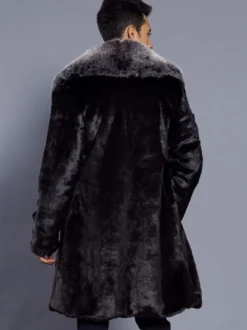 Manteau classique masculin noir bicolore en fausse fourrure en polyester