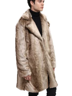 Manteau de Fausse Fourrure 2026 Marron Léger Casual Manteau Bicolore Motif Col Notch Manteau d'Hiver Homme