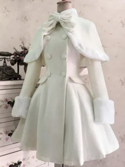 Manteau De Laine Lolita Classique Nœud Pardessus Fourrure Hiver Lolita Déguisements Noël