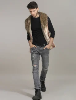 Manteau d'hiver à col taie d'oreiller en fourrure gilet en fausse fourrure pour homme