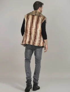 Manteau d'hiver à col taie d'oreiller en fourrure gilet en fausse fourrure pour homme