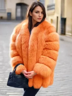Manteau en fausse fourrure à col ras du cou pour femme veste d'hiver écologique en fourrure 2026