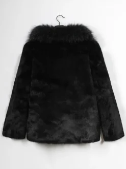 Manteau En Fausse Fourrure Noir Homme Manches Longues Chaud Hiver Col Rabattu