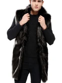 Manteau en fausse fourrure pour homme Manteau d'hiver sans manches marron sans manches