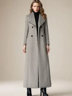 Manteau en laine pour femme col rabattu croisé longueur complète style rétro vêtements d'extérieur d'hiver 2026