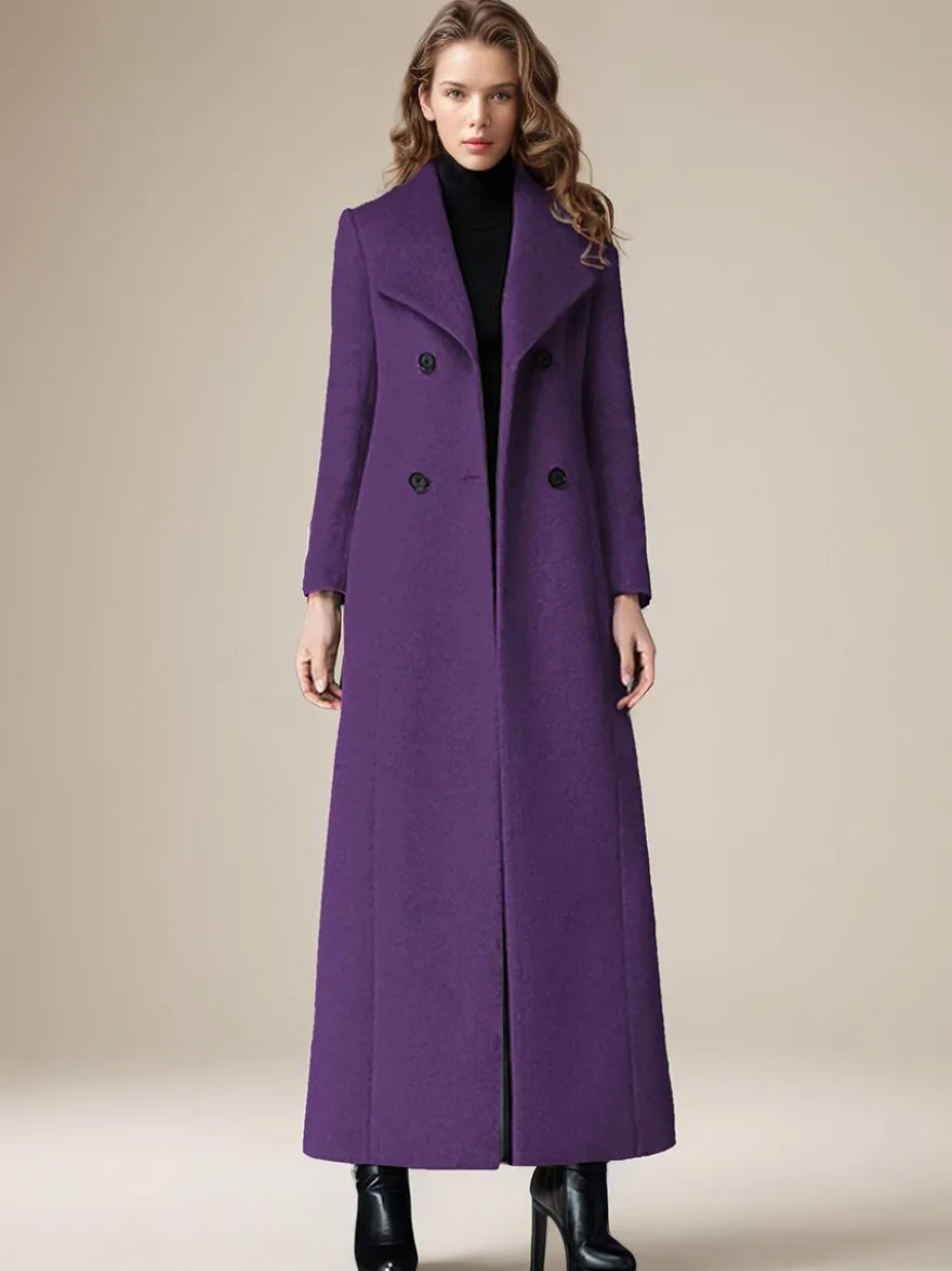 Manteau en laine pour femme col rabattu croisé longueur complète style rétro vêtements d'extérieur d'hiver 2026
