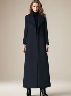 Manteau en laine pour femme col rabattu croisé longueur complète style rétro vêtements d'extérieur d'hiver 2026