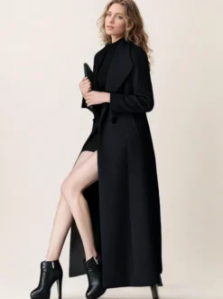 Manteau en laine pour femme col rabattu croisé longueur complète style rétro vêtements d'extérieur d'hiver 2026
