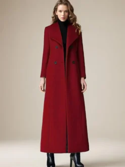 Manteau en laine pour femme col rabattu croisé longueur complète style rétro vêtements d'extérieur d'hiver 2026