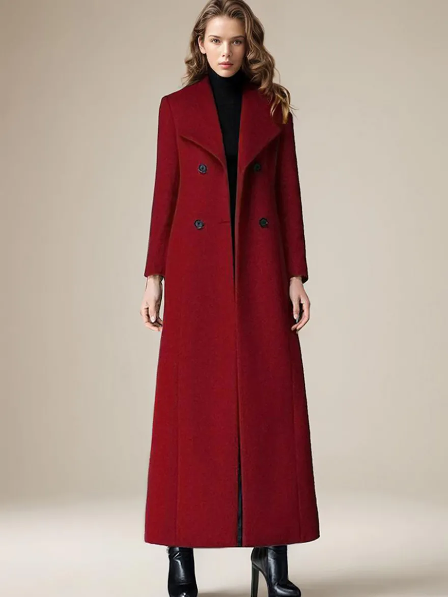 Manteau en laine pour femme col rabattu croisé longueur complète style rétro vêtements d'extérieur d'hiver 2026