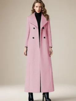 Manteau en laine pour femme col rabattu croisé longueur complète style rétro vêtements d'extérieur d'hiver 2026