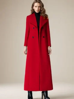 Manteau en laine pour femme col rabattu croisé longueur complète style rétro vêtements d'extérieur d'hiver 2026