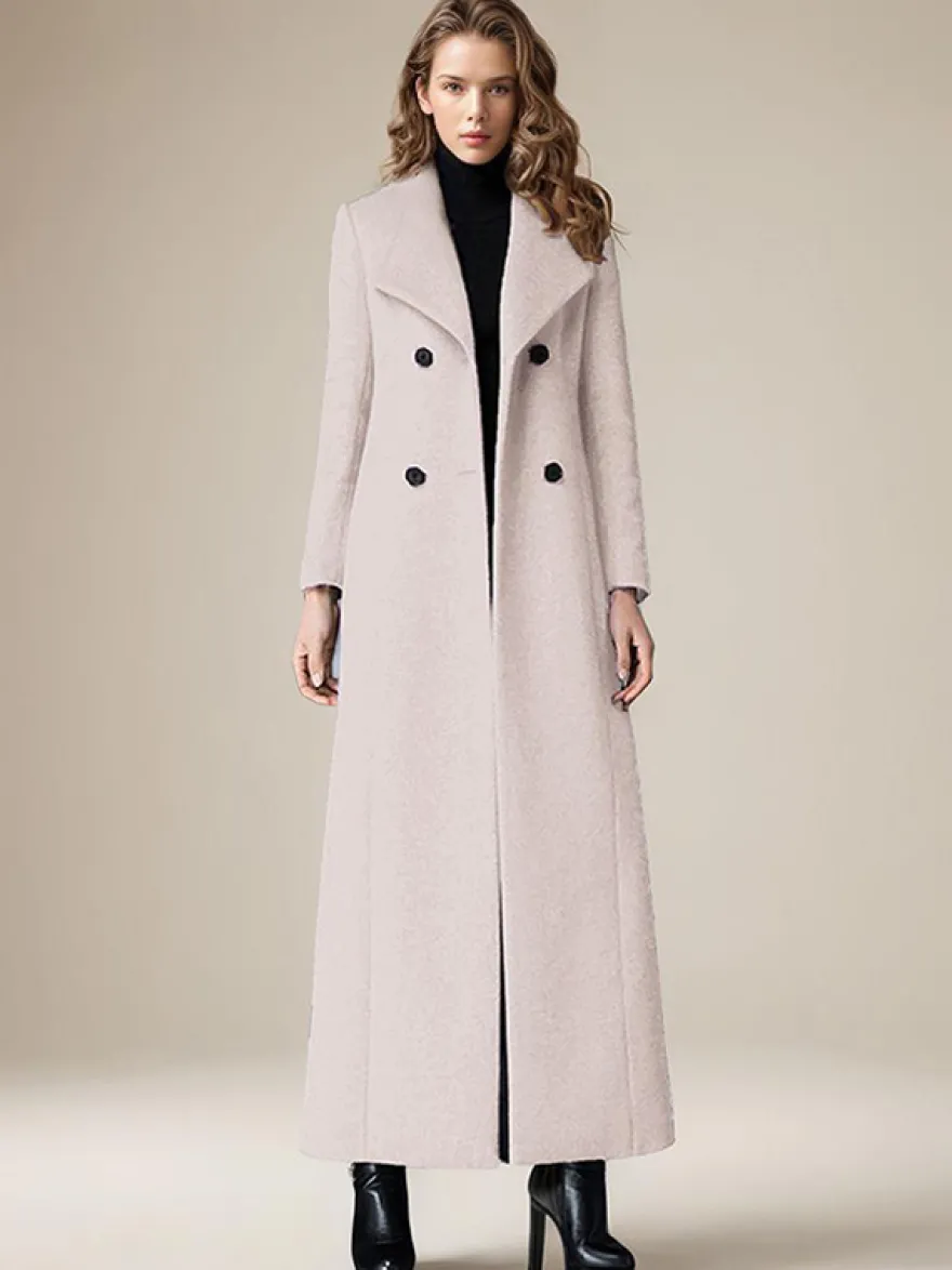 Manteau en laine pour femme col rabattu croisé longueur complète style rétro vêtements d'extérieur d'hiver 2026