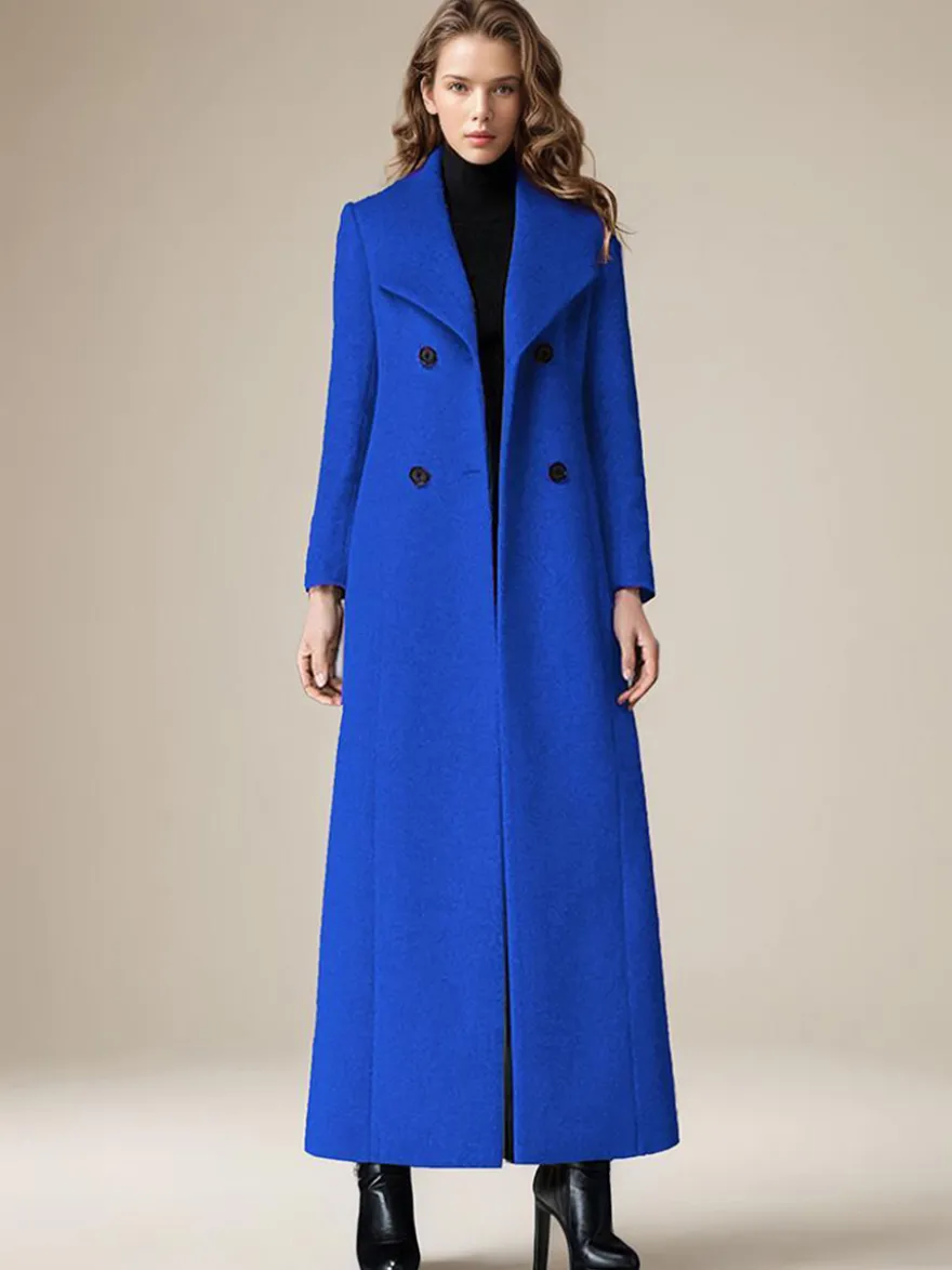 Manteau en laine pour femme col rabattu croisé longueur complète style rétro vêtements d'extérieur d'hiver 2026