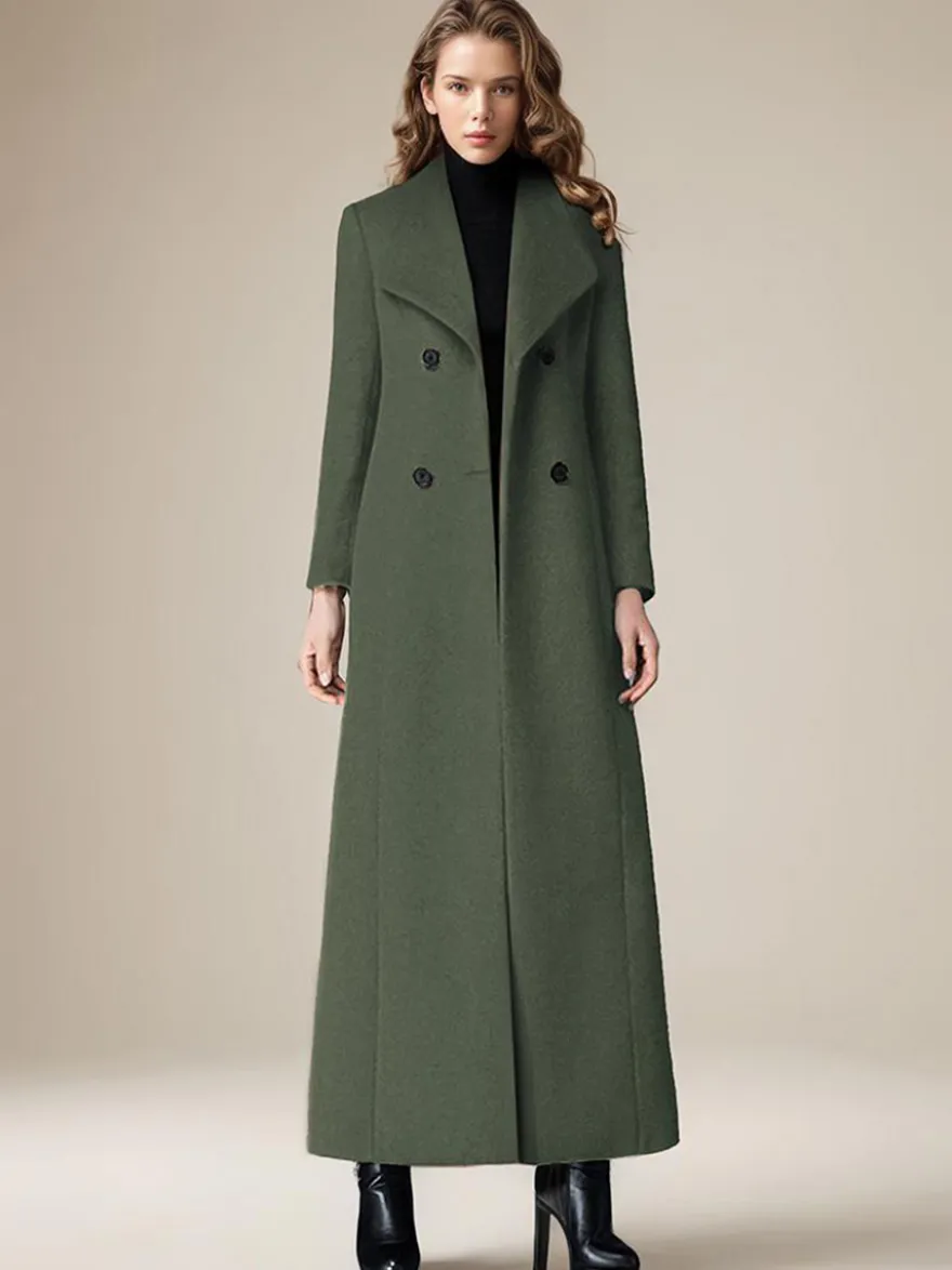 Manteau en laine pour femme col rabattu croisé longueur complète style rétro vêtements d'extérieur d'hiver 2026