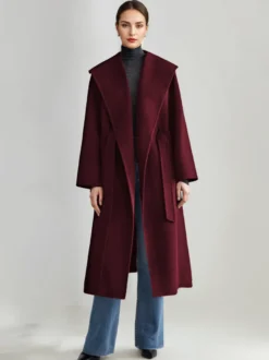Manteau en mélange de laine et de cachemire blanc à revers larges et ceinture double face pour femme vêtement d'hiver 2026