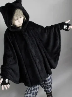 Manteau gothique Lolita Cape Cat Planet à capuchon en peluche avec capuchon en molleton velours Lolita Poncho Manteau Déguisements Halloween