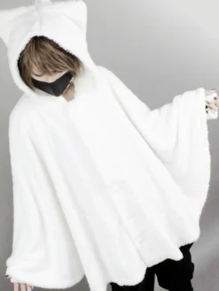 Manteau gothique Lolita Cape Cat Planet à capuchon en peluche avec capuchon en molleton velours Lolita Poncho Manteau Déguisements Halloween