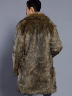 Manteau homme hiver couleur Brun en polyester fausse fourrure