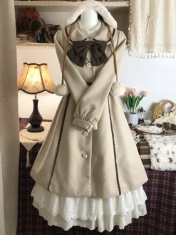 Manteau Lolita doux nœuds marron clair manches longues manteau Lolita