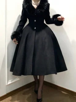 Manteau Lolita gothique classique manteau d'hiver Lolita à ceinture noire