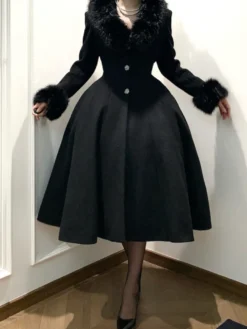 Manteau Lolita gothique classique manteau d'hiver Lolita à ceinture noire