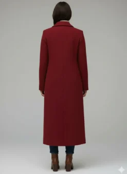 Manteau long droit en laine à simple boutonnage et revers cranté classique collection femme 2026