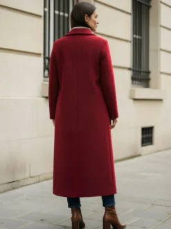 Manteau long droit en laine à simple boutonnage et revers cranté classique collection femme 2026