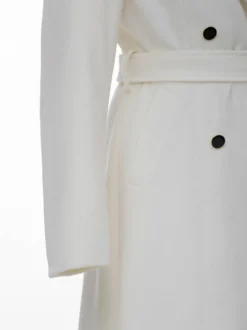 Manteau long en laine blanc à revers crantés croisé ceinturé vêtements d'extérieur d'hiver pleine longueur pour femmes 2026