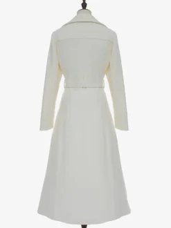 Manteau long en laine blanc à revers crantés croisé ceinturé vêtements d'extérieur d'hiver pleine longueur pour femmes 2026