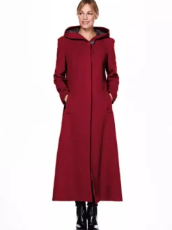 Manteau long en laine mélangée pour femme à capuche chaud hiver 2026