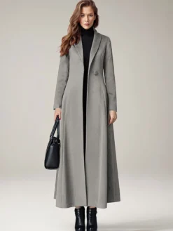 Manteau Long Femme D'hiver Pour Femme Col Rabattu Classique Bordeaux