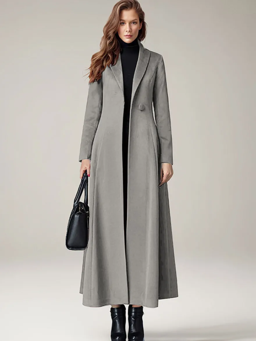 Manteau Long Femme D'hiver Pour Femme Col Rabattu Classique Bordeaux