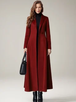 Manteau Long Femme D'hiver Pour Femme Col Rabattu Classique Bordeaux