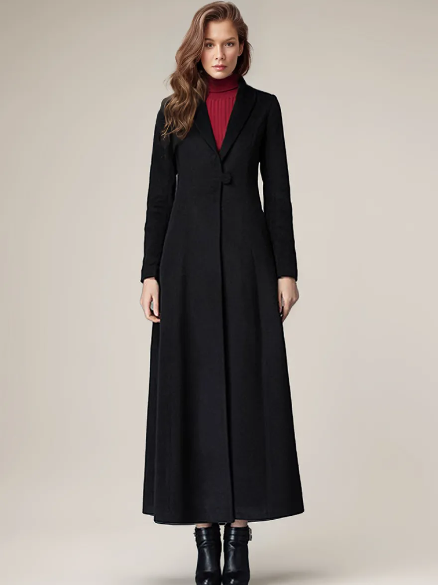 Manteau Long Femme D'hiver Pour Femme Col Rabattu Classique Bordeaux