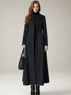 Manteau Long Femme D'hiver Pour Femme Col Rabattu Classique Bordeaux