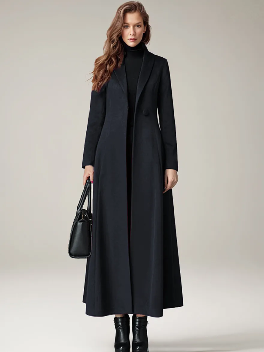 Manteau Long Femme D'hiver Pour Femme Col Rabattu Classique Bordeaux