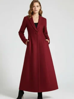 Manteau Long Femme D'hiver Pour Femme Col Rabattu Classique Bordeaux
