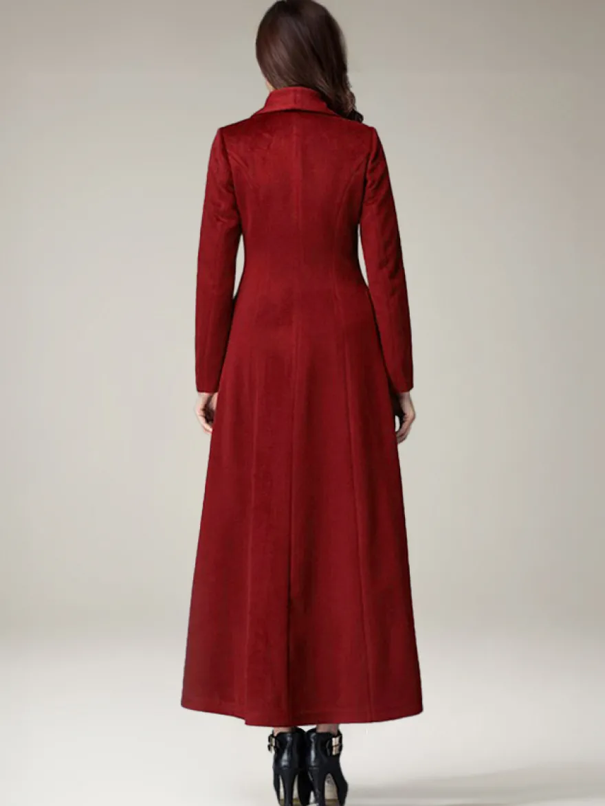 Manteau Long Femme D'hiver Pour Femme Col Rabattu Classique Bordeaux
